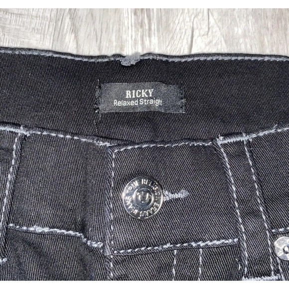 True Religion Mens size 36x32 Ricky Flap SN Relaxed Straight Jeans Black Denim - Picture 6 of 12